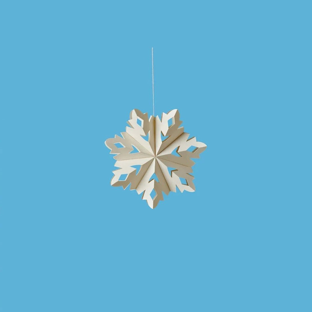 
                      
                        Flurry™ Hanging Paper Snowflake-Marquise against a blue background
                      
                    
