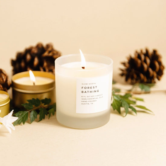 Slow North Forest Bathing | Fir + Pine + Patchouli | Frosted Candle, 8 oz - lily & onyx