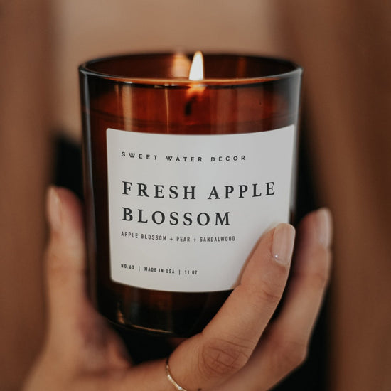 Sweet Water Decor Fresh Apple Blossom Soy Candle - Amber Jar - 11 oz - lily & onyx