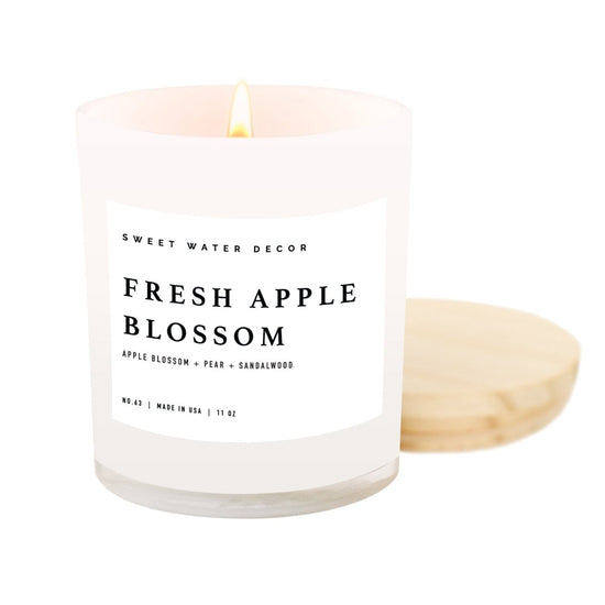 Load image into Gallery viewer, Sweet Water Decor Fresh Apple Blossom Soy Candle - White Jar - 11 oz - lily &amp;amp; onyx
