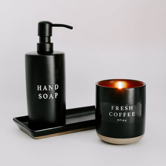 Load image into Gallery viewer, Sweet Water Decor Fresh Coffee Soy Candle - Black Stoneware Jar - 12 oz - lily &amp;amp; onyx
