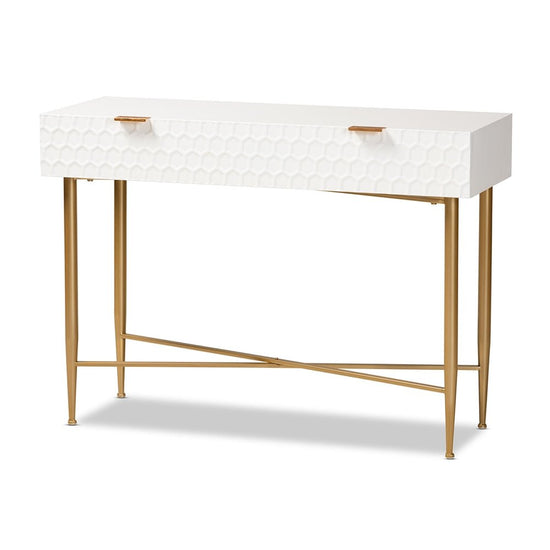 Load image into Gallery viewer, Baxton Studio Galia Modern And Contemporary White Finished Wood And Gold Metal 1 Drawer Console Table - lily &amp;amp; onyx
