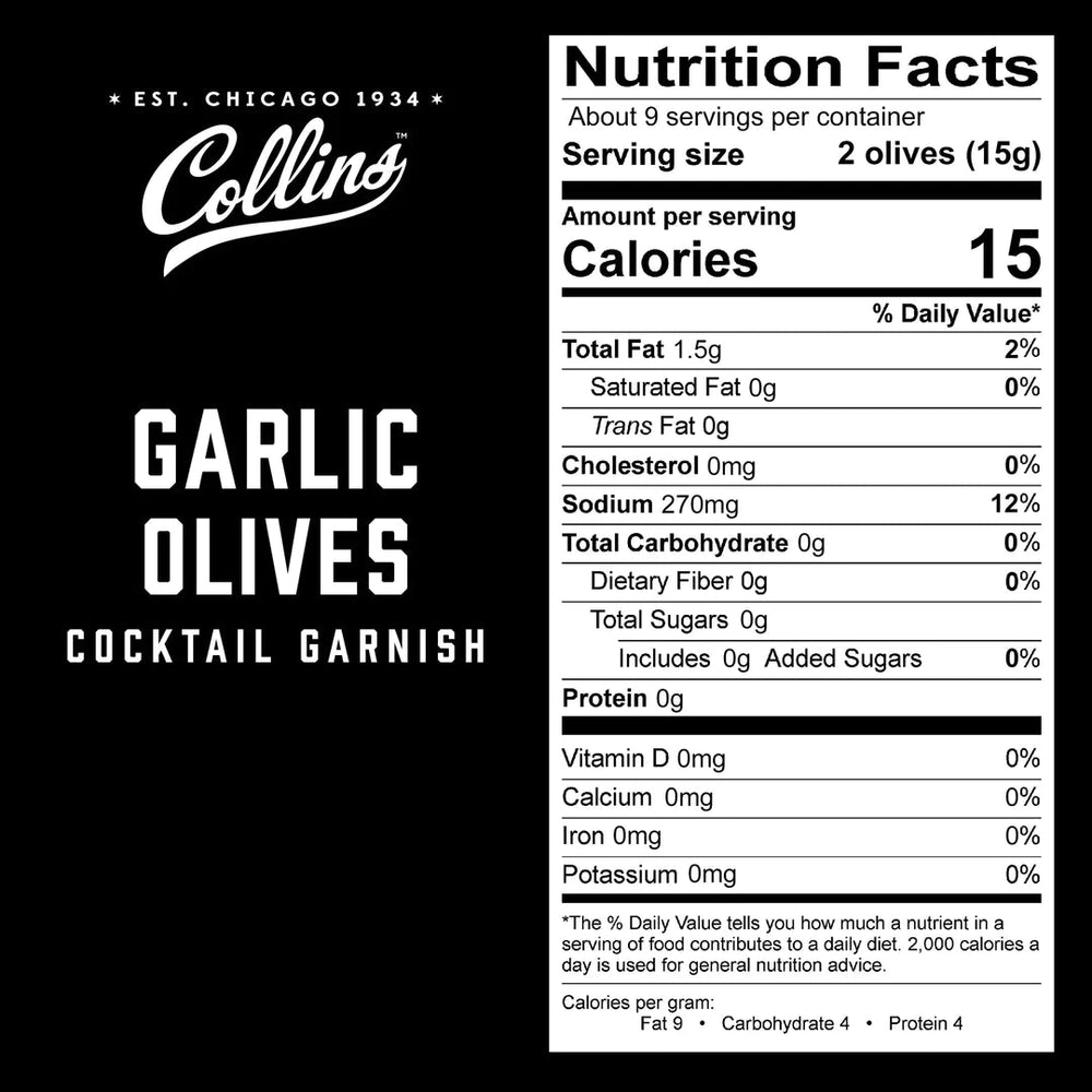 
                      
                        Collins Garlic Queen Cocktail Olives, 4.5 Oz - lily & onyx
                      
                    