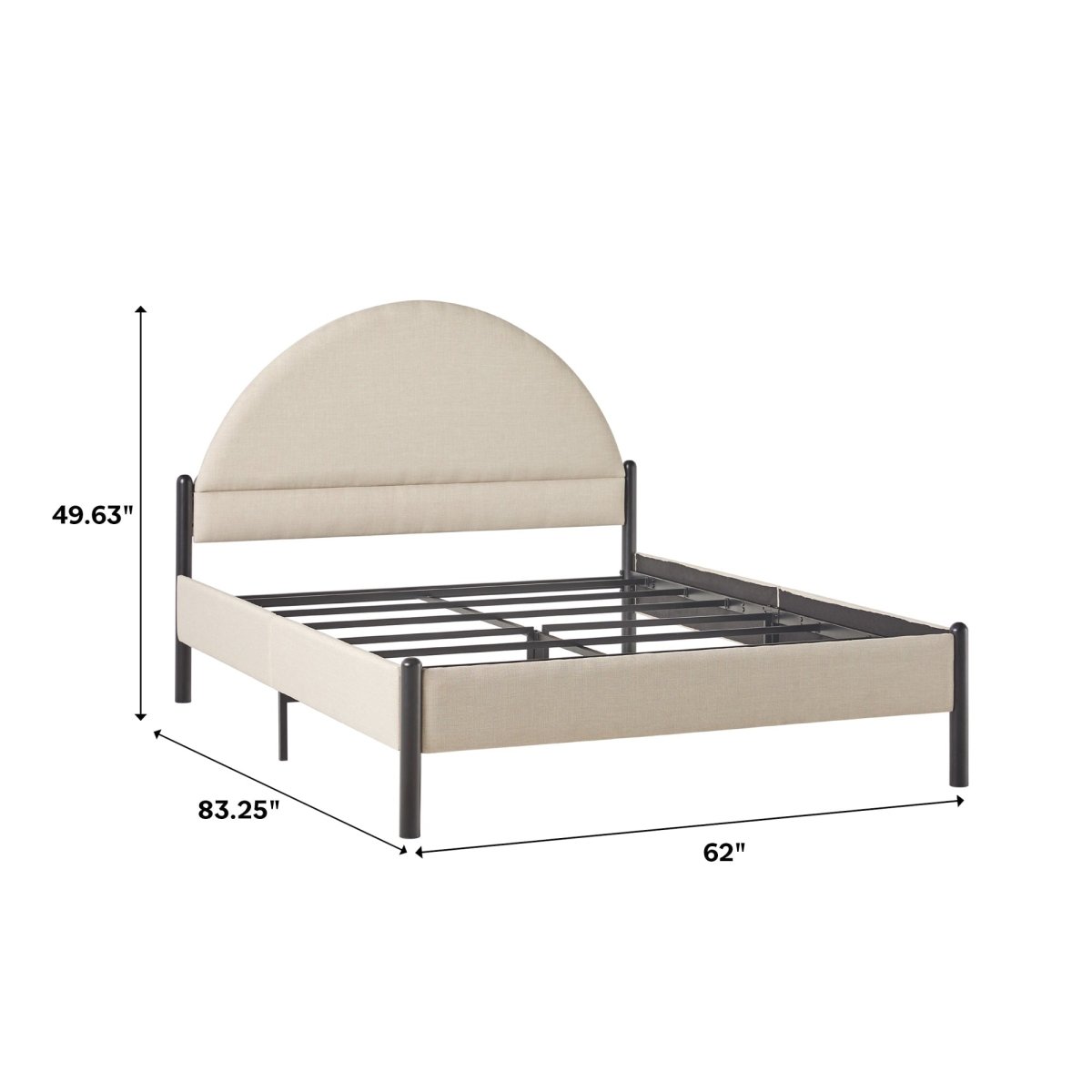 Walker Edison Gastonia Queen Metal and Upholstered Bed with Arched Headboard - lily & onyx