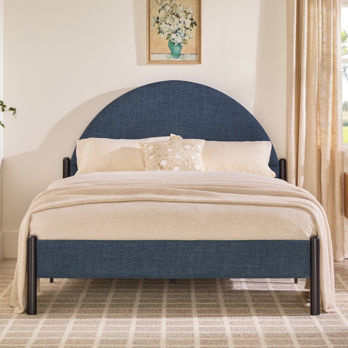 Walker Edison Gastonia Queen Metal and Upholstered Bed with Arched Headboard - lily & onyx