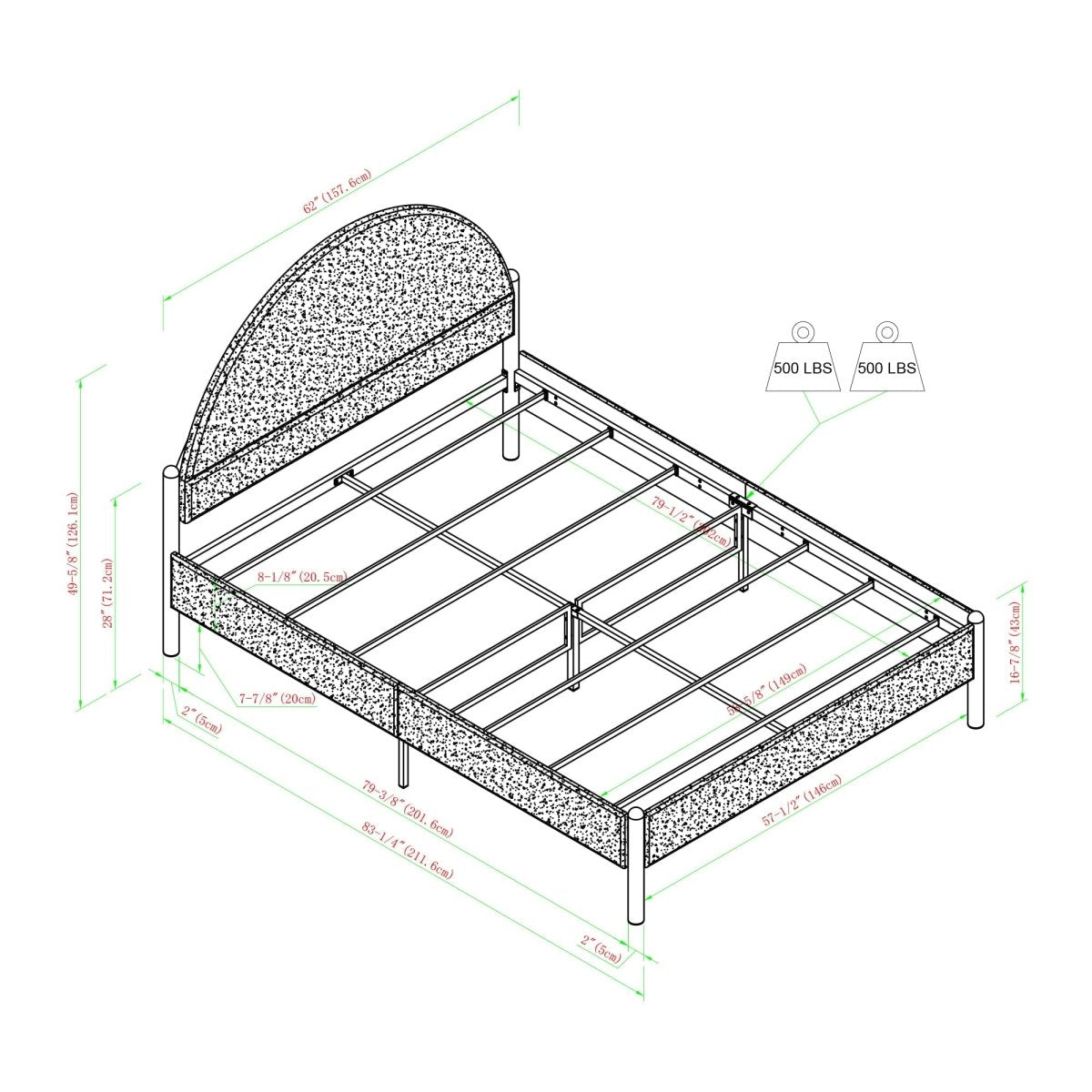 Walker Edison Gastonia Queen Metal and Upholstered Bed with Arched Headboard - lily & onyx