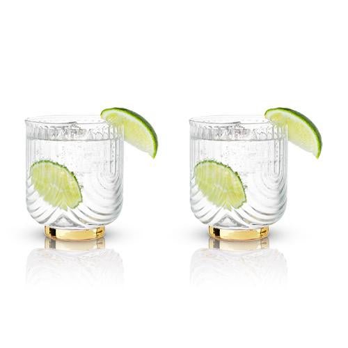 Viski Gatsby Gold Footed Glass Cocktail Tumblers - 12 oz - Set of 2