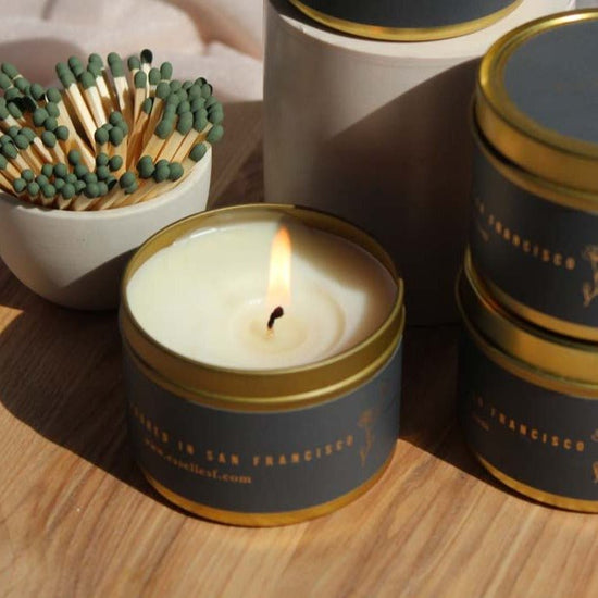 esselleSF Geranium Sandalwood | 5 Oz Travel Tin Candle | Ylang Ylang, Bamboo, Palm, Geranium, Jasmine, Sandalwood - lily & onyx