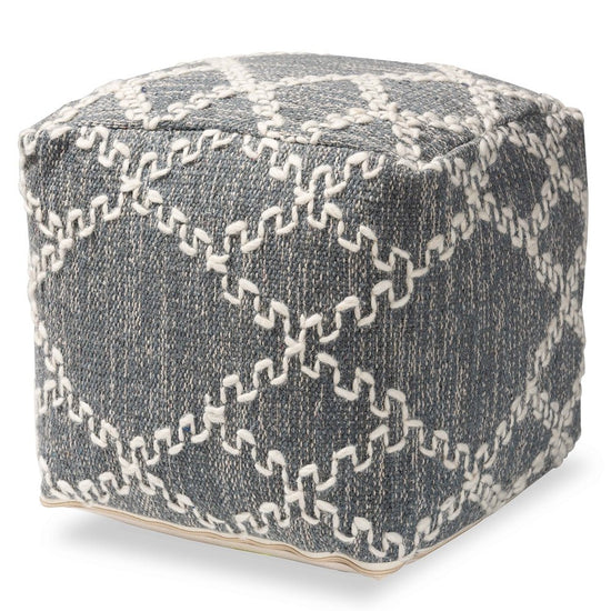 Load image into Gallery viewer, Baxton Studio Geyne Modern And Contemporary Bohemian Gray And Ivory Handwoven Cotton Blend Pouf Ottoman - lily &amp;amp; onyx
