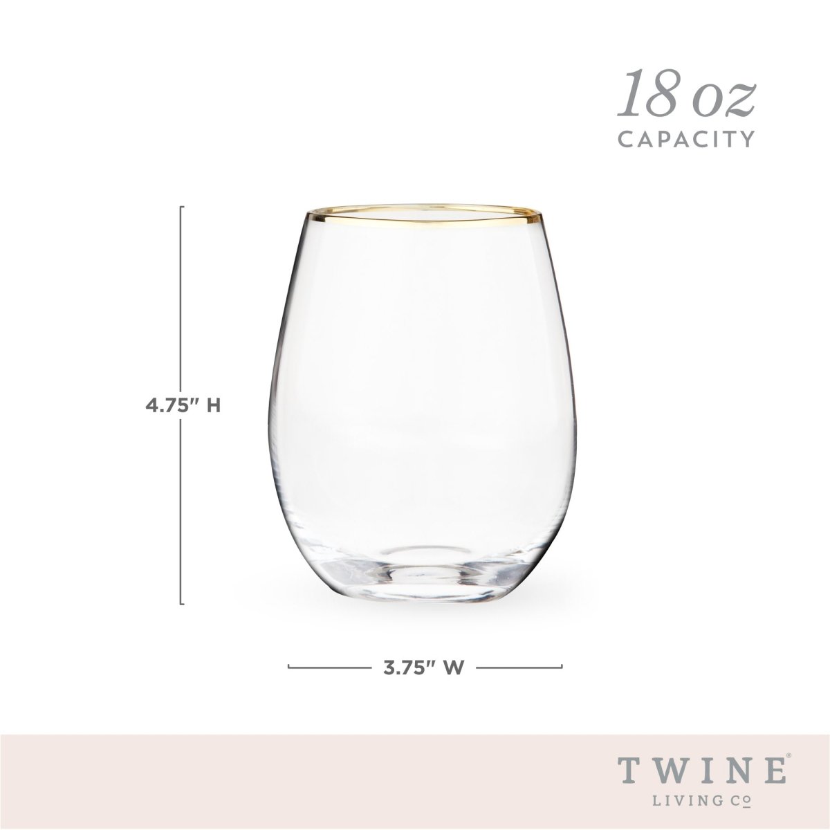Twine Starlight Stemless Champagne Glasses, Set of 2 18 oz Festive Gold Rim  Flutes, Decorative Barware