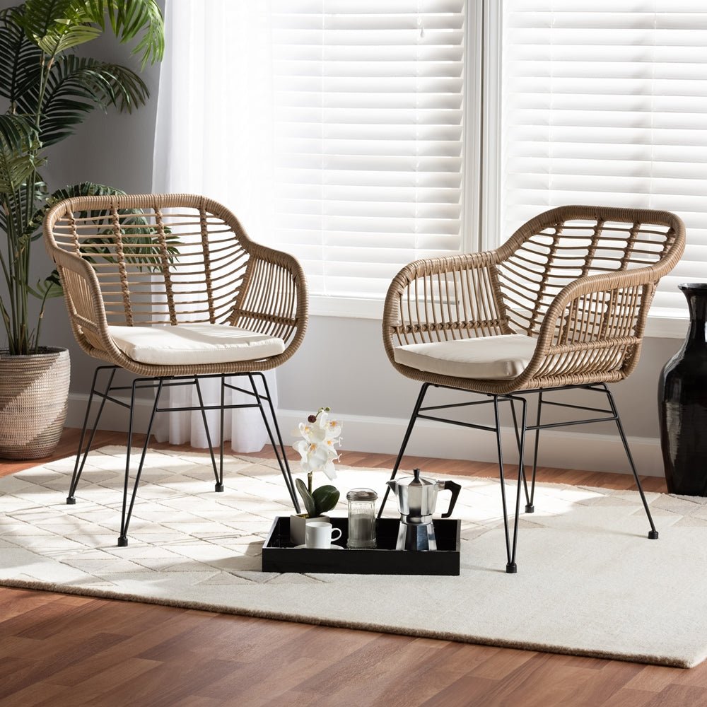
                      
                        Baxton Studio Giorgia Modern & Contemporary Beige Fabric & Brown Synthetic Rattan 2 Piece Patio Chair Set - lily & onyx
                      
                    
