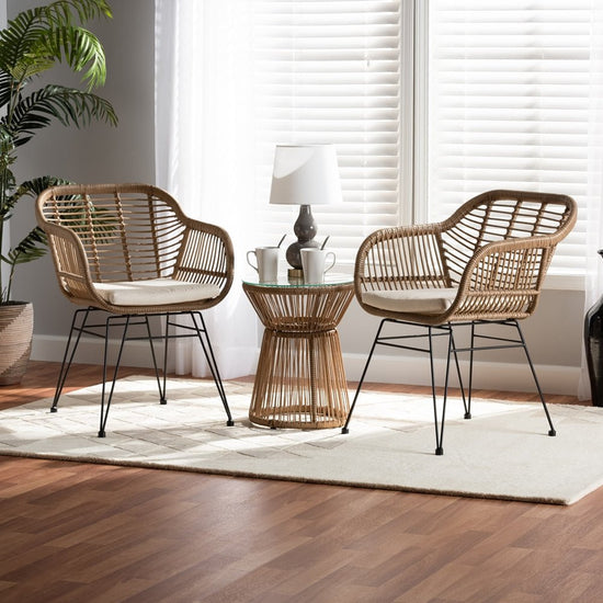 Load image into Gallery viewer, Baxton Studio Giorgia Modern &amp;amp; Contemporary Beige Fabric Upholstered &amp;amp; Brown Synthetic Rattan 3 Piece Patio Set - lily &amp;amp; onyx
