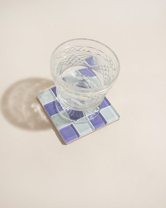 Load image into Gallery viewer, Subtle Art Studios Glass Tile Coaster - Lavender Latte - lily &amp;amp; onyx
