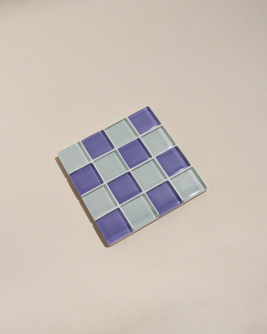Load image into Gallery viewer, Subtle Art Studios Glass Tile Coaster - Lavender Latte - lily &amp;amp; onyx
