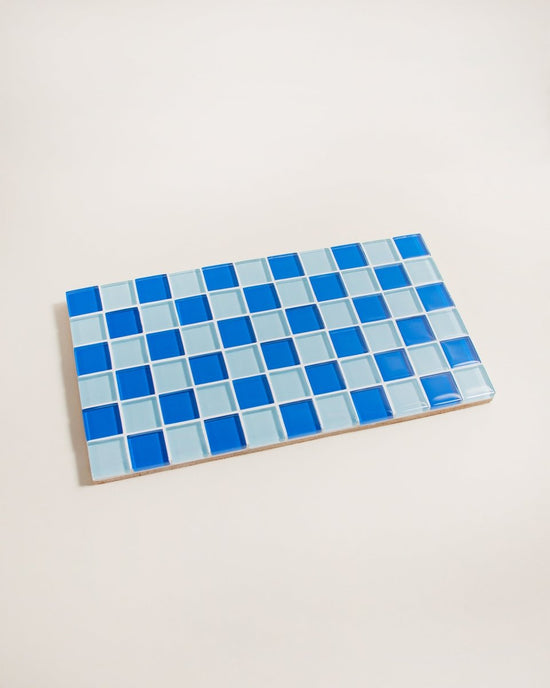 Subtle Art Studios Glass Tile Decorative Tray - Blue Sky Checkered - lily & onyx