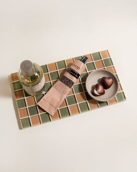 Load image into Gallery viewer, Subtle Art Studios Glass Tile Decorative Tray - I Olive You Checkered - lily &amp;amp; onyx
