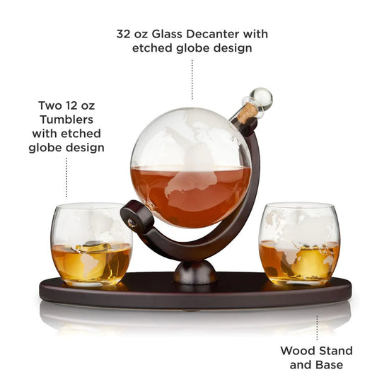 Viski Globe Decanter & Whiskey Tumblers Set - lily & onyx