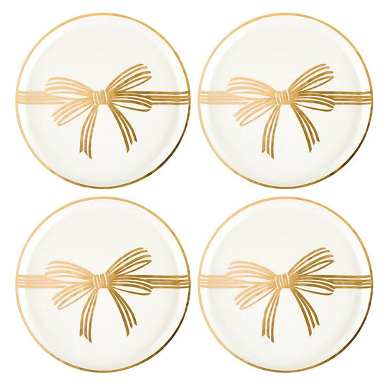Santa Barbara Design Studio Gold Bow Holiday Appetizer Plates, 5.25" - Set Of 8 - lily & onyx