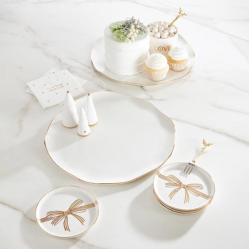 Santa Barbara Design Studio Gold Bow Holiday Appetizer Plates, 5.25