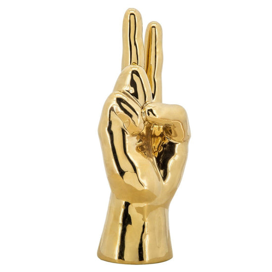 Load image into Gallery viewer, Sagebrook Home Gold Peace Sign Figurine, 6&amp;quot; - lily &amp;amp; onyx
