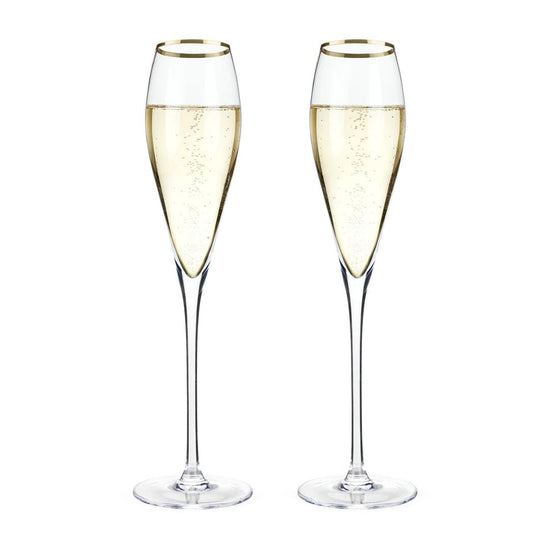 Viski Gold Rimmed Crystal Champagne Flutes - lily & onyx