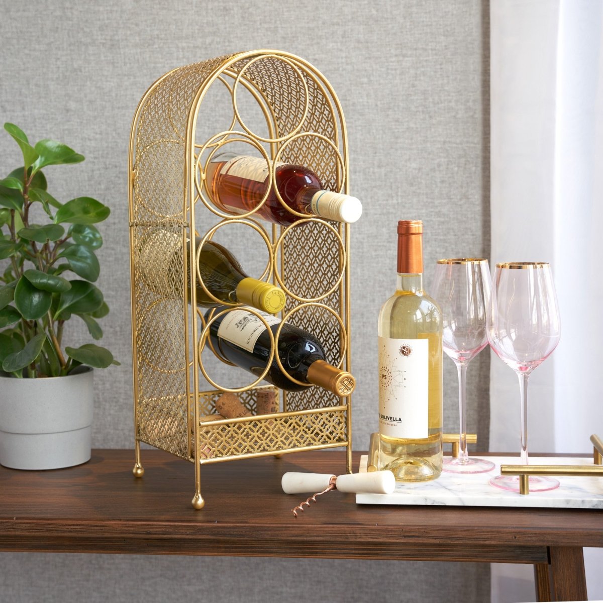 Twine Gold Trellis 7 Bottle Cast Iron Wine Rack - lily & onyx