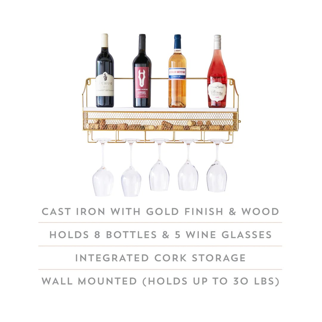 Twine Living Gold Wall Mounted Wine Rack and Cork Cage - lily & onyx