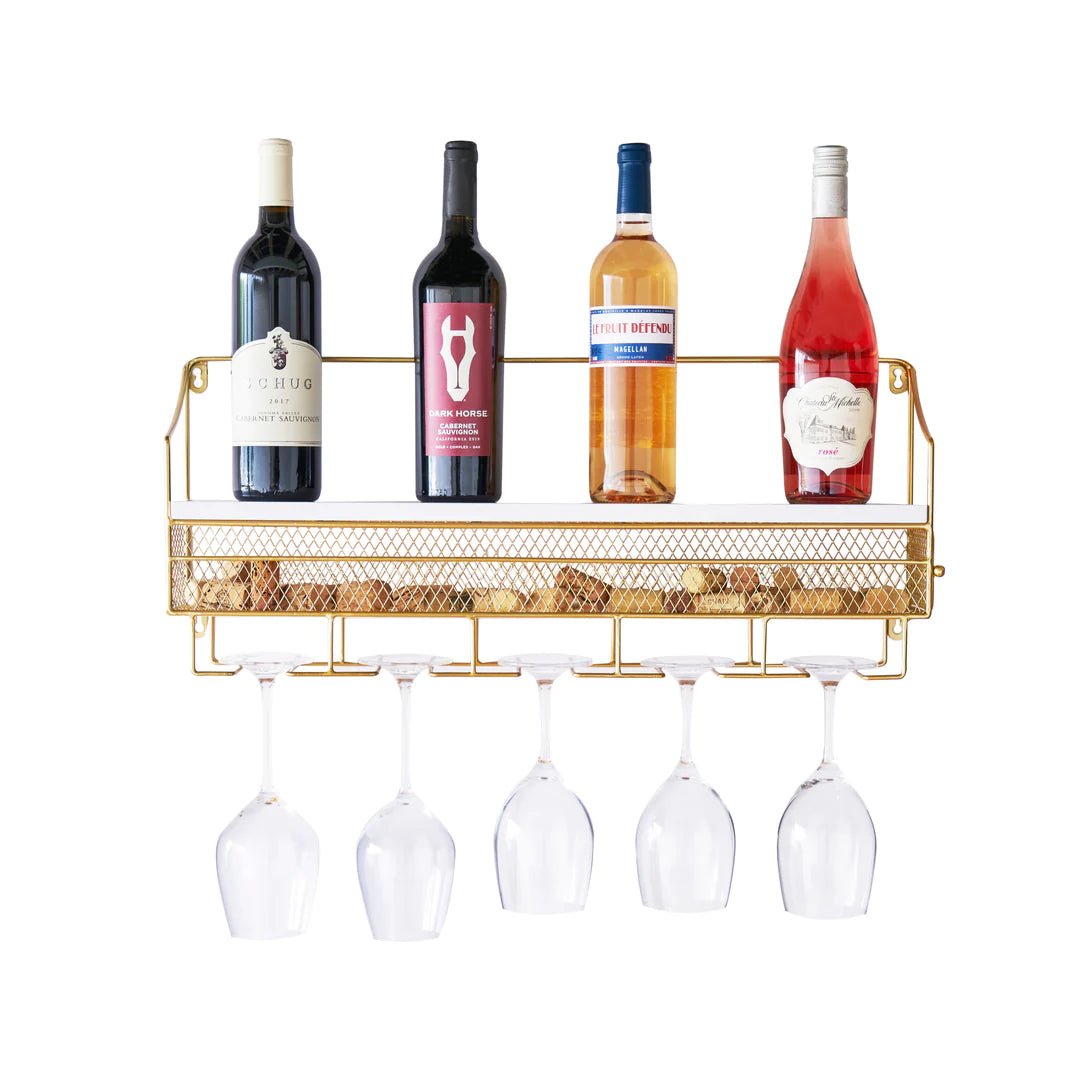 Twine Living Gold Wall Mounted Wine Rack and Cork Cage - lily & onyx