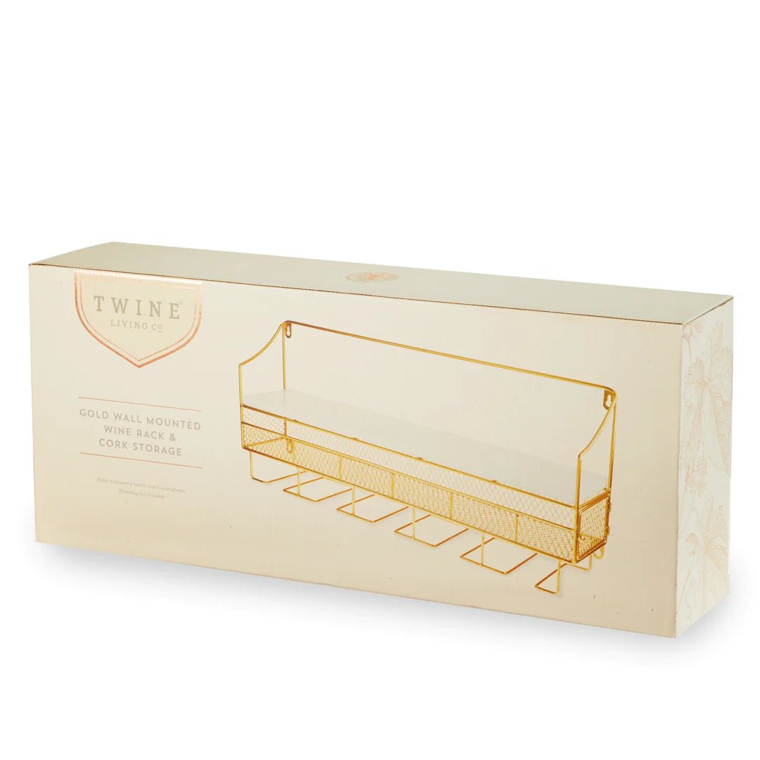 Twine Living Gold Wall Mounted Wine Rack and Cork Cage - lily & onyx