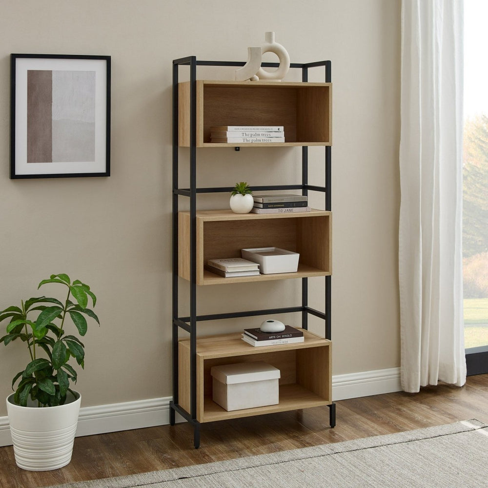 Walker Edison Gordon Modern Minimal Metal and Wood Bookshelf - lily & onyx