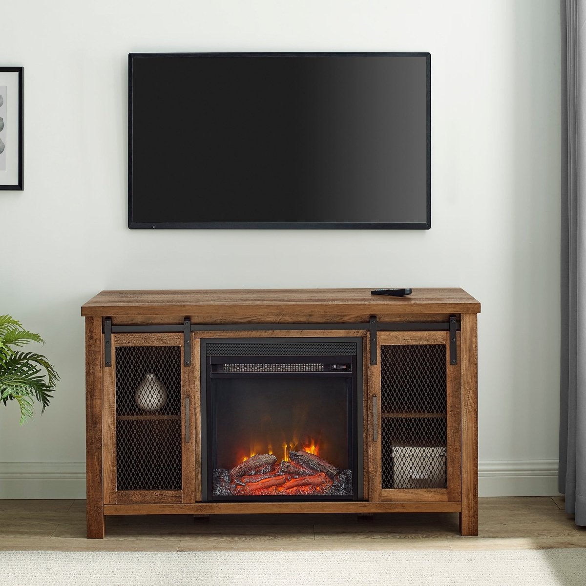 Walker Edison Grant 48" Rustic Farmhouse Fireplace TV Stand - lily & onyx