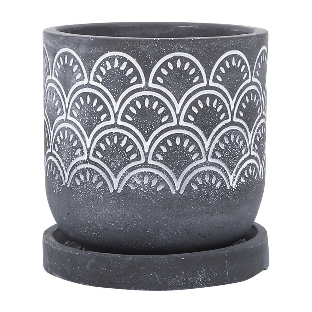 
                      
                        Sagebrook Home Gray Fan Pattern Cement Planter with Saucer, 6 Inch - lily & onyx
                      
                    