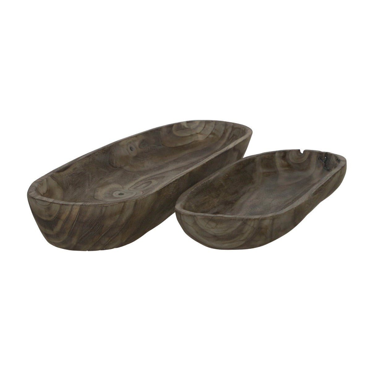 Sagebrook Home Gray Paulownia Wood Decor Bowls, Set of 2 - 18