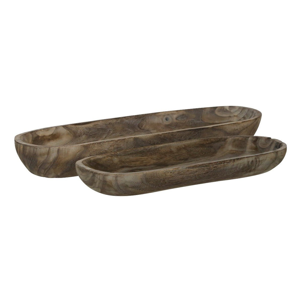 Sagebrook Home Gray Paulownia Wood Decor Bowls, Set of 2 - 18