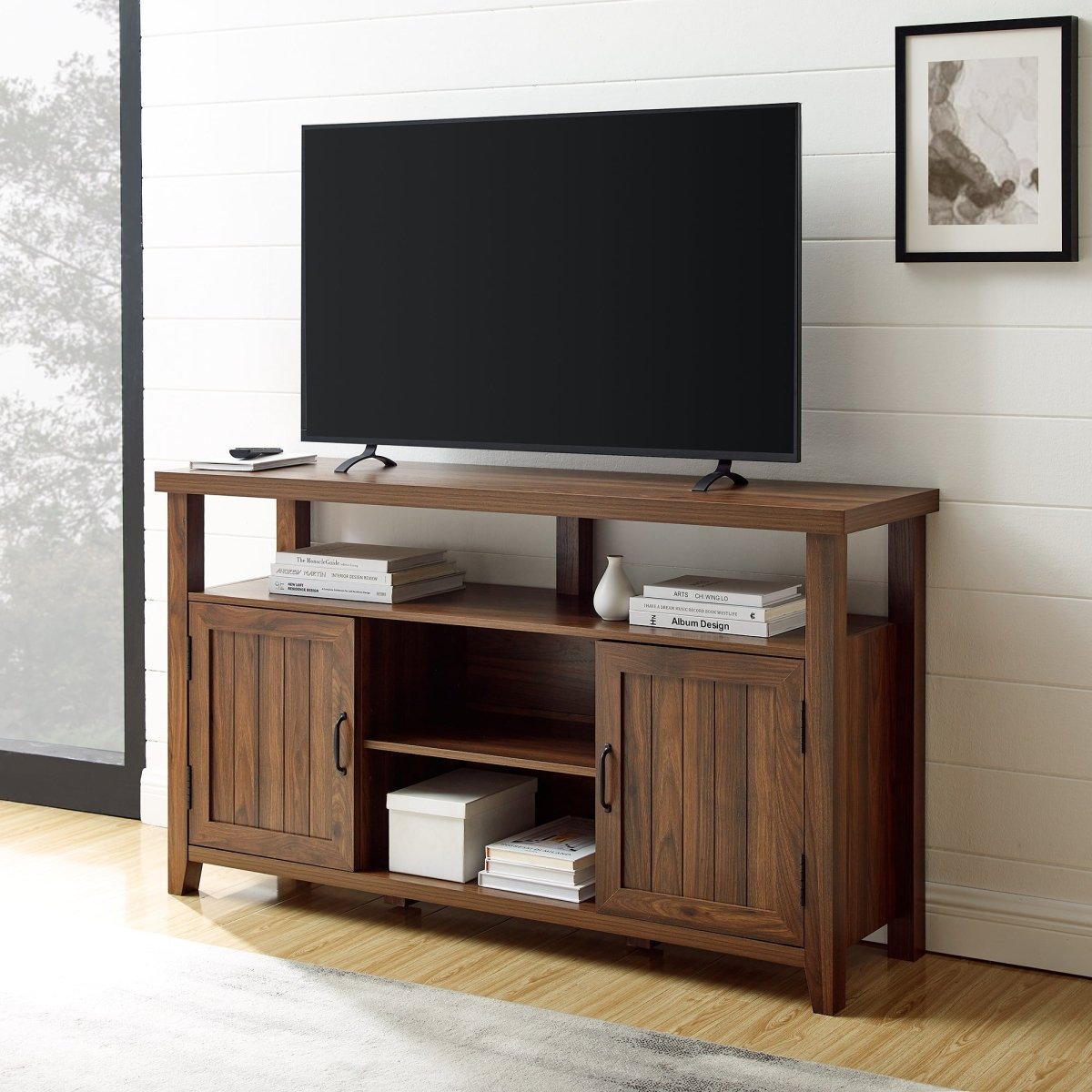 Walker Edison Grooved Door 58" Highboy TV Stand - lily & onyx