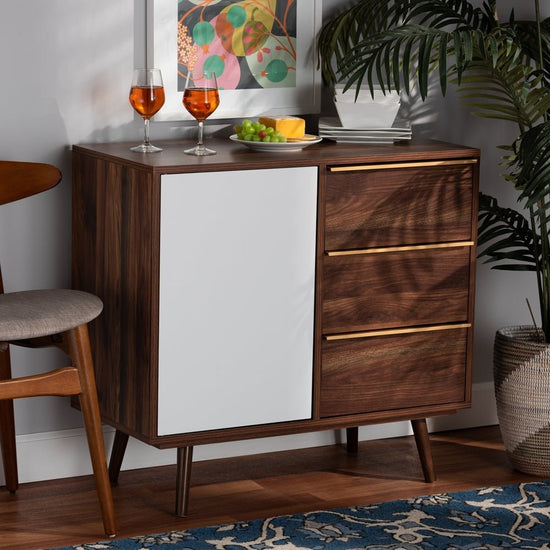 Baxton Studio Grover Mid-Century Modern Two-Tone Cherry Brown and White Finished Wood 1-Door Sideboard Buffet - lily & onyx