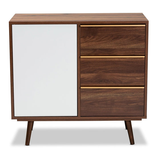 Baxton Studio Grover Mid-Century Modern Two-Tone Cherry Brown and White Finished Wood 1-Door Sideboard Buffet - lily & onyx