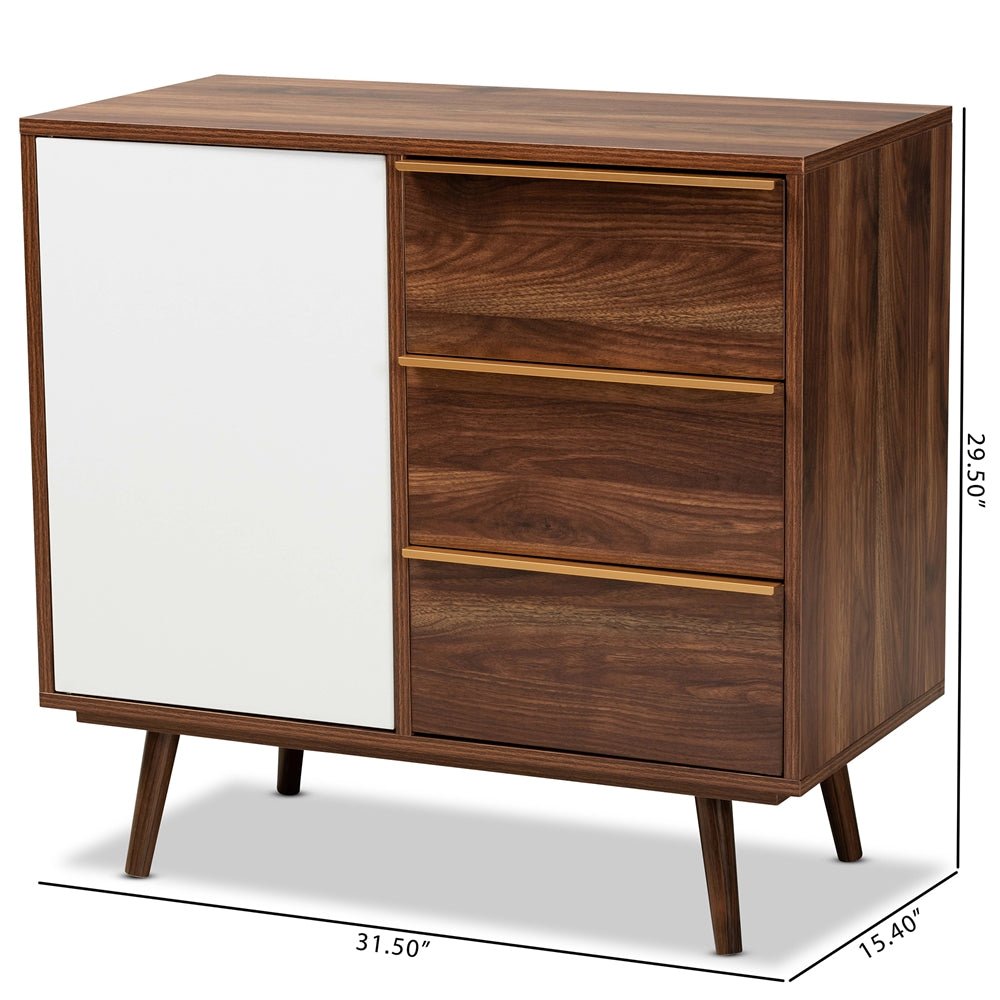 
                      
                        Baxton Studio Grover Mid-Century Modern Two-Tone Cherry Brown and White Finished Wood 1-Door Sideboard Buffet - lily & onyx
                      
                    