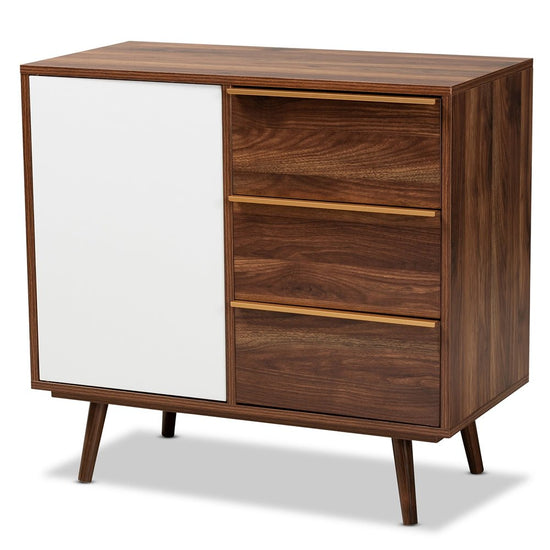 Baxton Studio Grover Mid-Century Modern Two-Tone Cherry Brown and White Finished Wood 1-Door Sideboard Buffet - lily & onyx