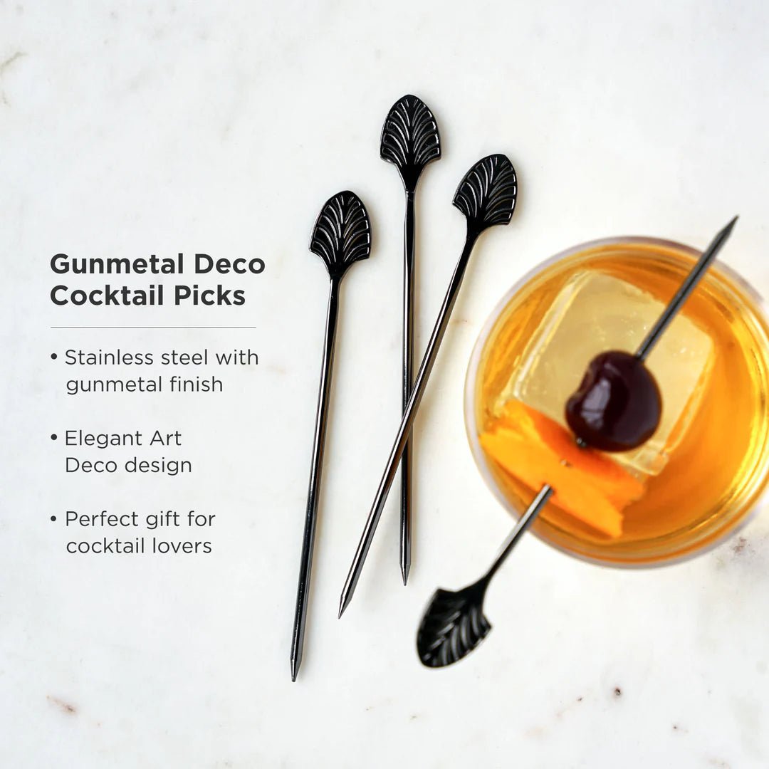 Viski Gunmetal Deco Cocktail Picks, Set of 4 - lily & onyx