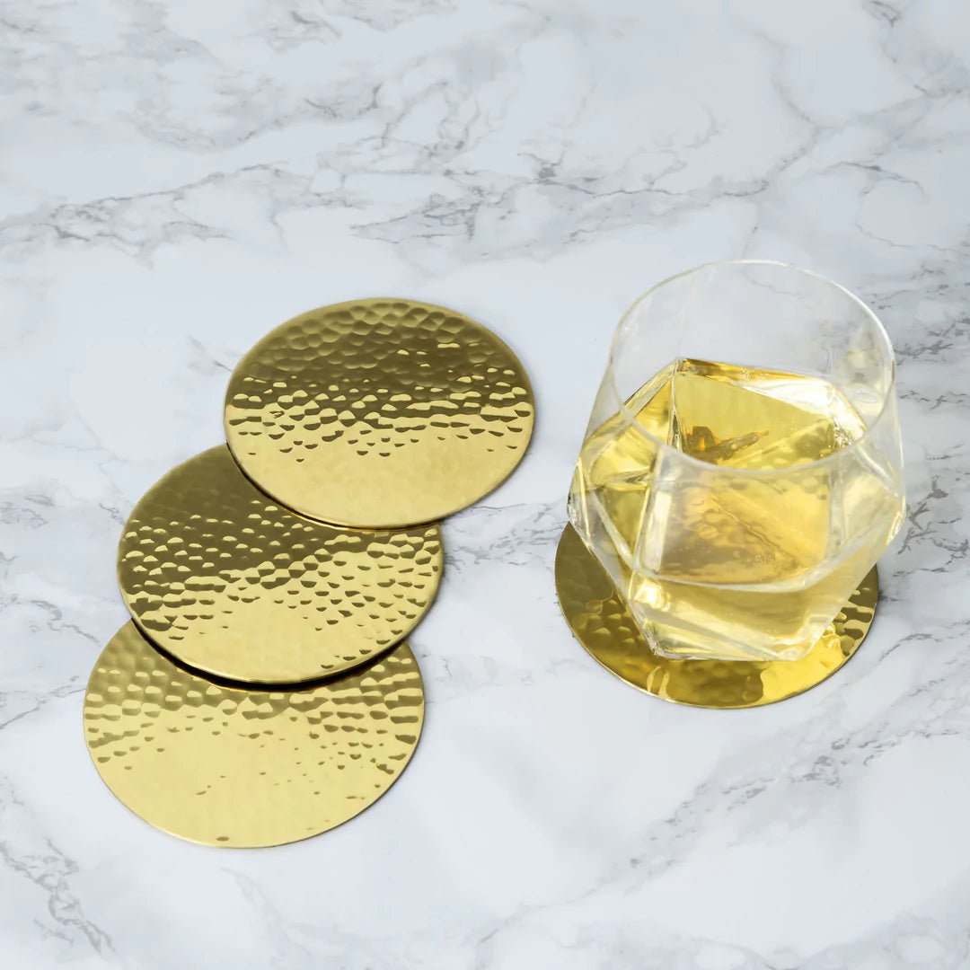 Viski Hammered Brass Coasters, Set of 4 - lily & onyx