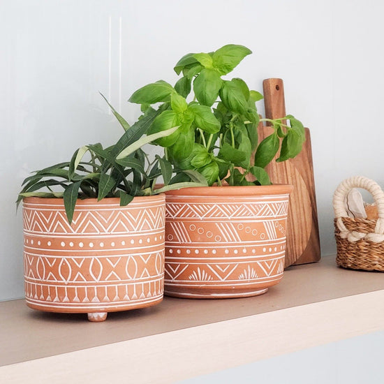 KORISSA Hand Etched Terracotta Pot - Small - lily & onyx