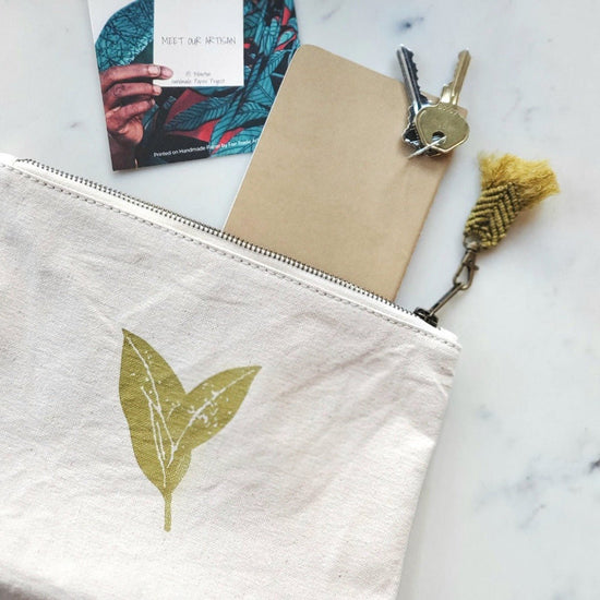 Load image into Gallery viewer, KORISSA Hand Screen Printed Cotton Canvas Pouch - Nature - lily &amp;amp; onyx

