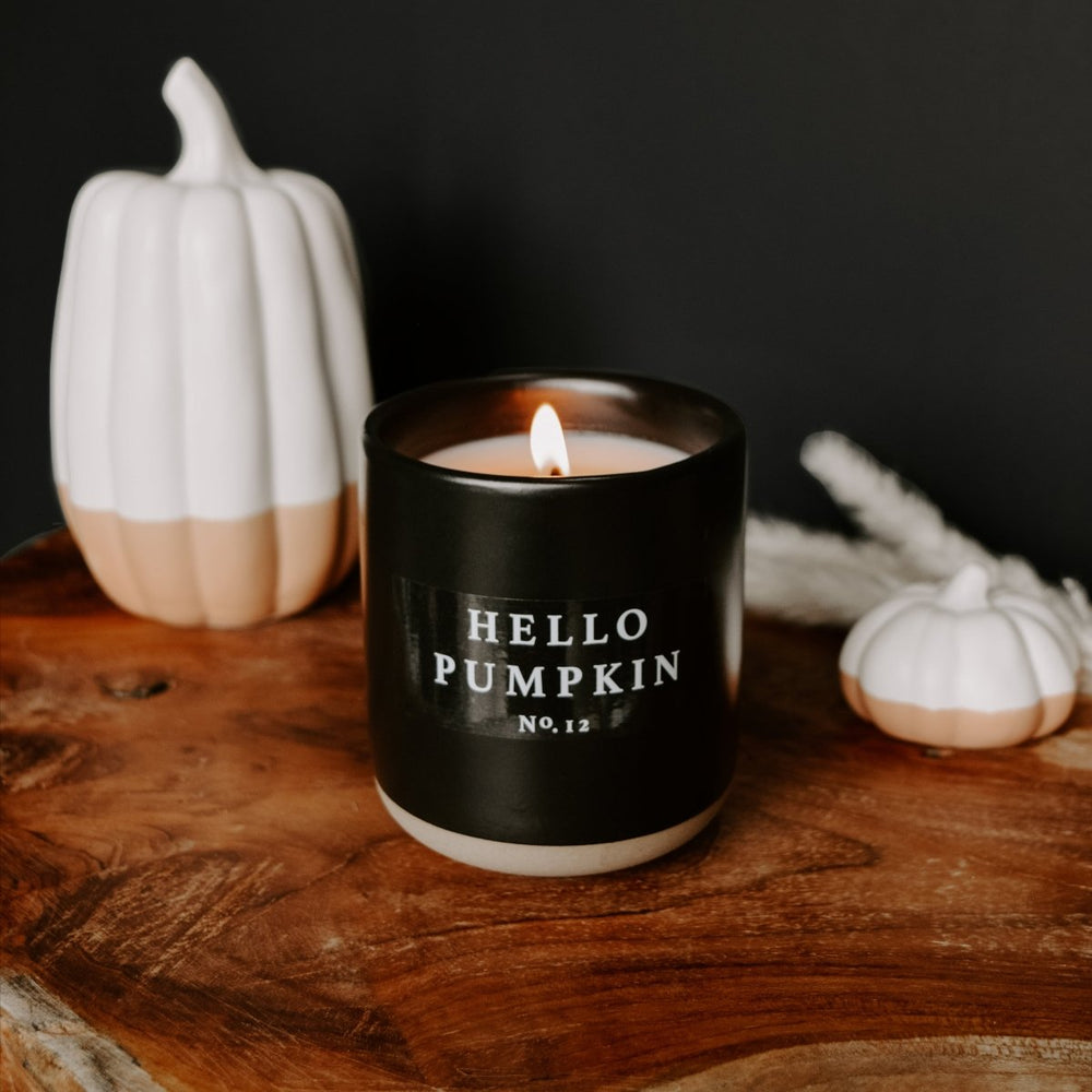 Sweet Water Decor Hello Pumpkin Soy Candle - Black Stoneware Jar - 12 oz - lily & onyx