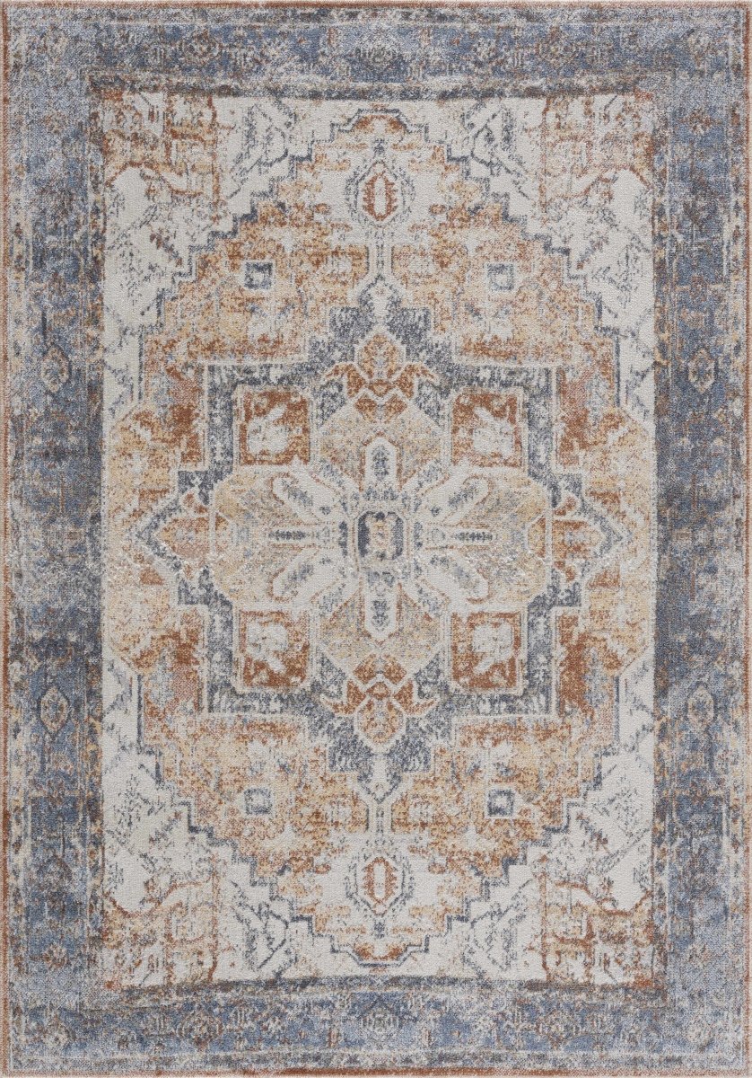 Hauteloom Hera Blue & Orange Washable Area Rug - lily & onyx