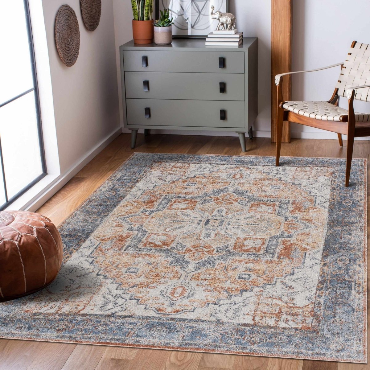 Hauteloom Hera Blue & Orange Washable Area Rug - lily & onyx