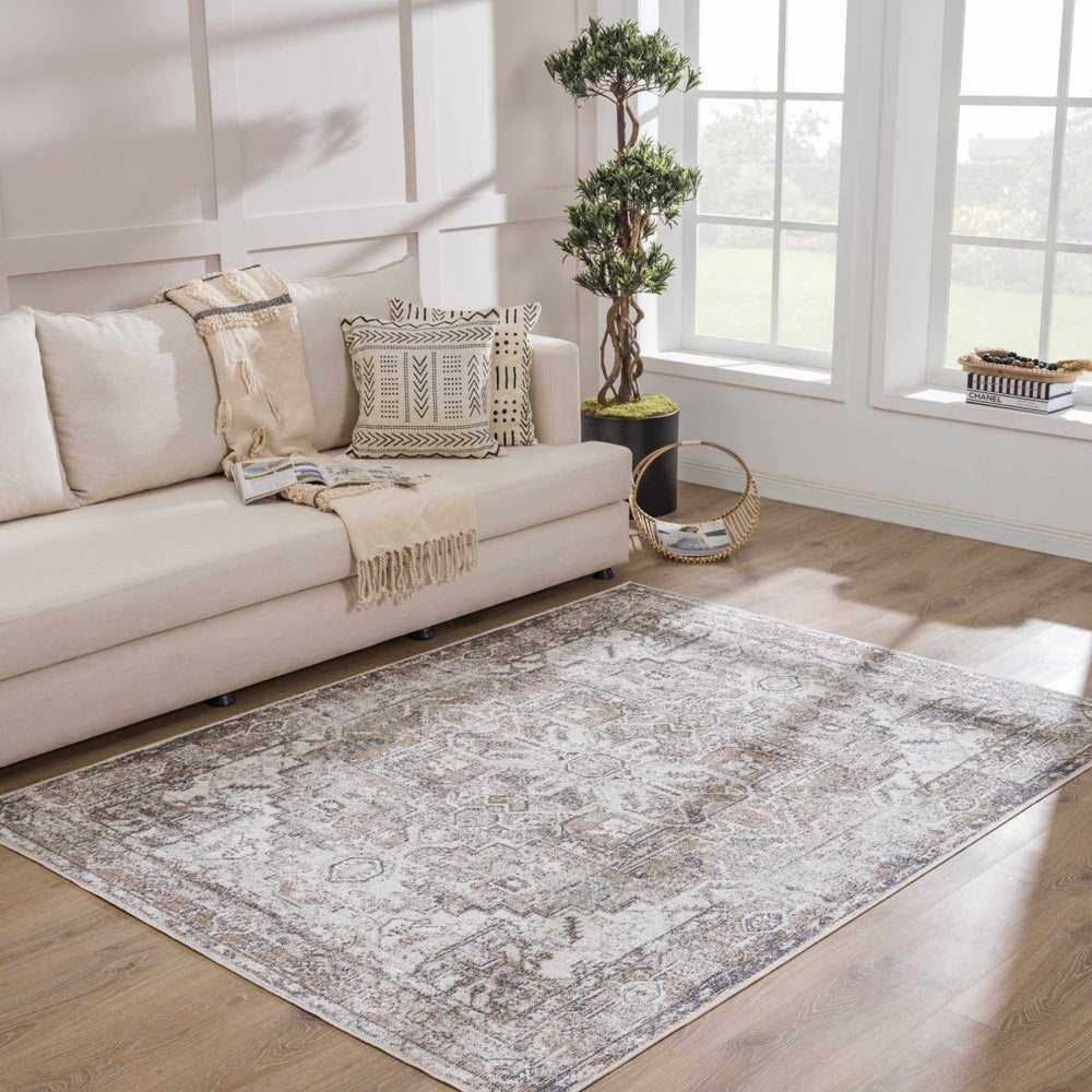 Hauteloom Hera Brown & Cream Washable Area Rug - lily & onyx