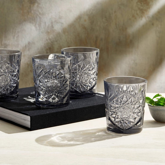 Load image into Gallery viewer, Libbey Hobstar Double Old Fashioned Glasses, 12 oz, Smoke - Set of 4 - lily &amp;amp; onyx
