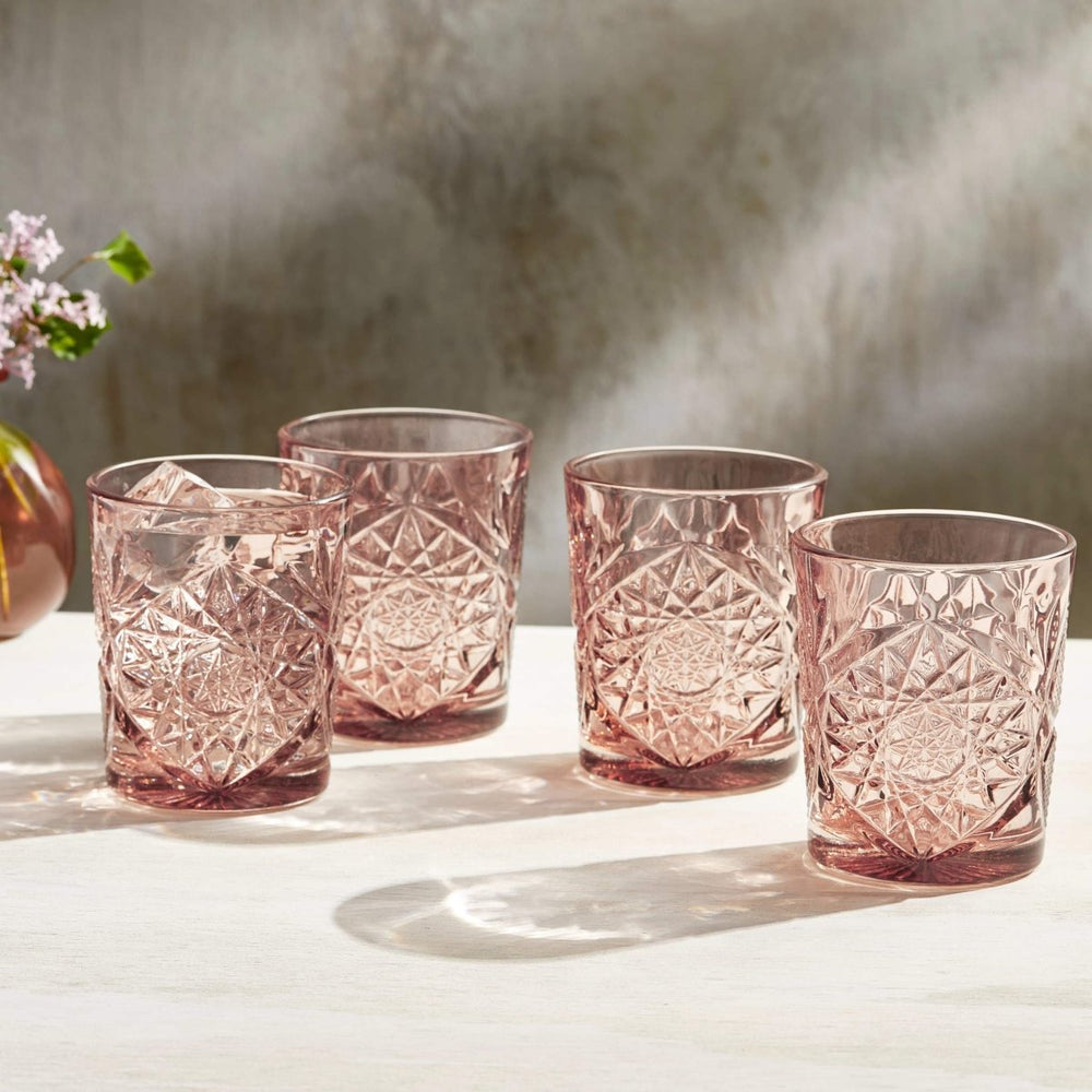 Libbey Hobstar Double Old Fashioned Glasses, 12oz, Rose - Set of 4 - lily & onyx