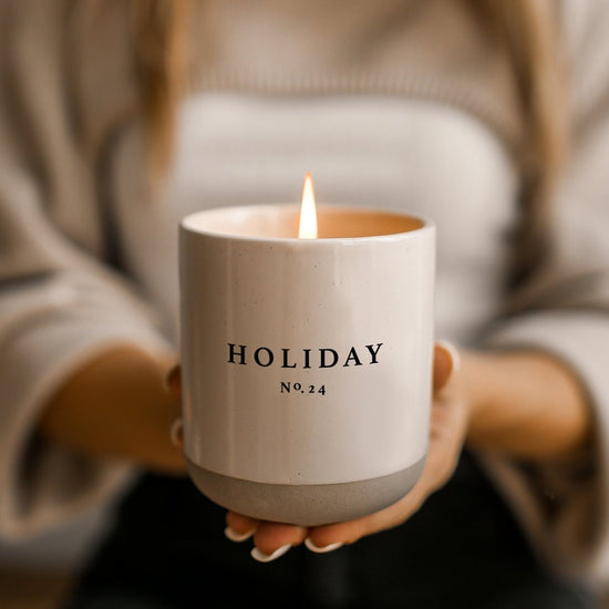 Load image into Gallery viewer, Sweet Water Decor Holiday Soy Candle - Cream Stoneware Jar - 12 oz - lily &amp;amp; onyx
